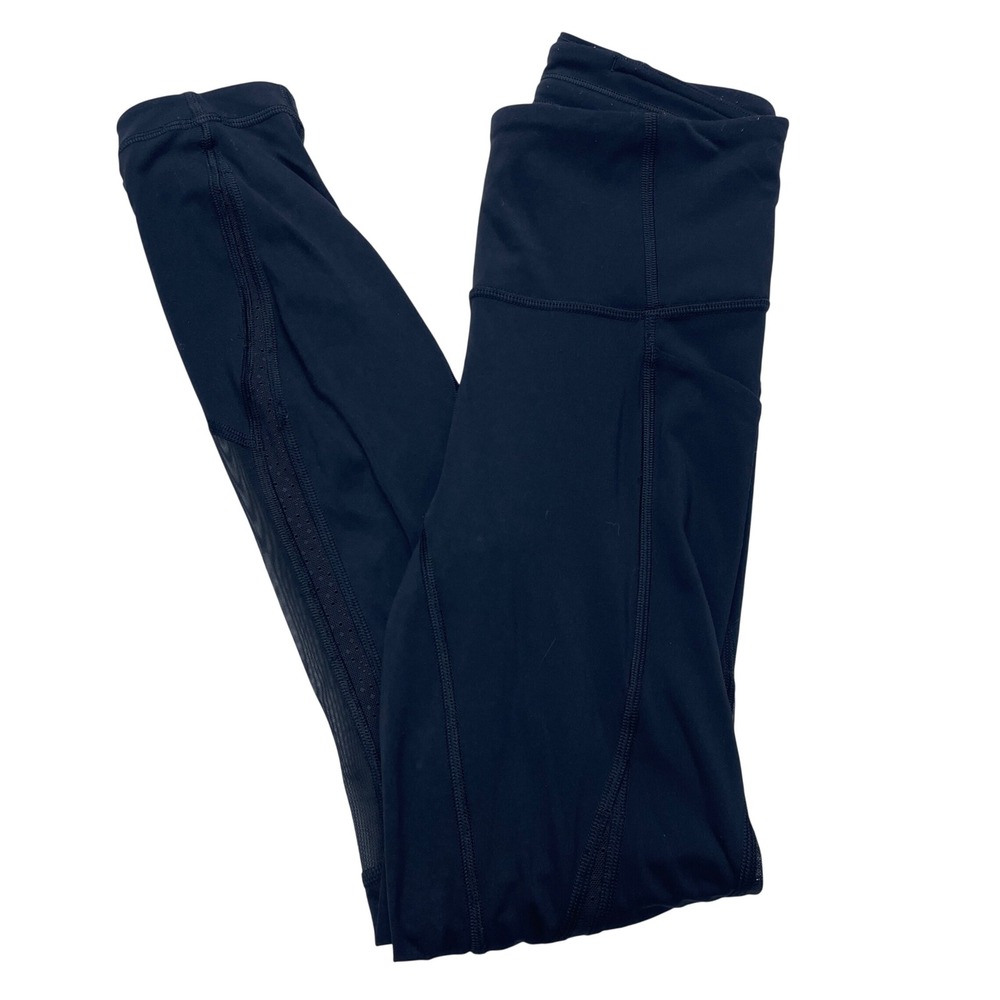 Lululemon Run Smoothly 7/8 Leggings Womens 2 Black Mesh High Rise Yoga Pants